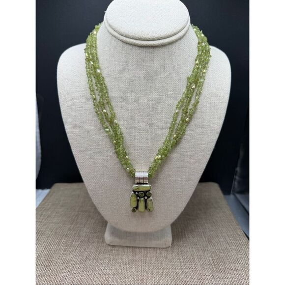 Exquisite Multi-Strand Peridot & Freshwater Pearl Couture Necklace Stamped DR925
